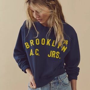Riley Vintage Brooklyn Crew Sweatshirt Navy Blue yellow Size Large
